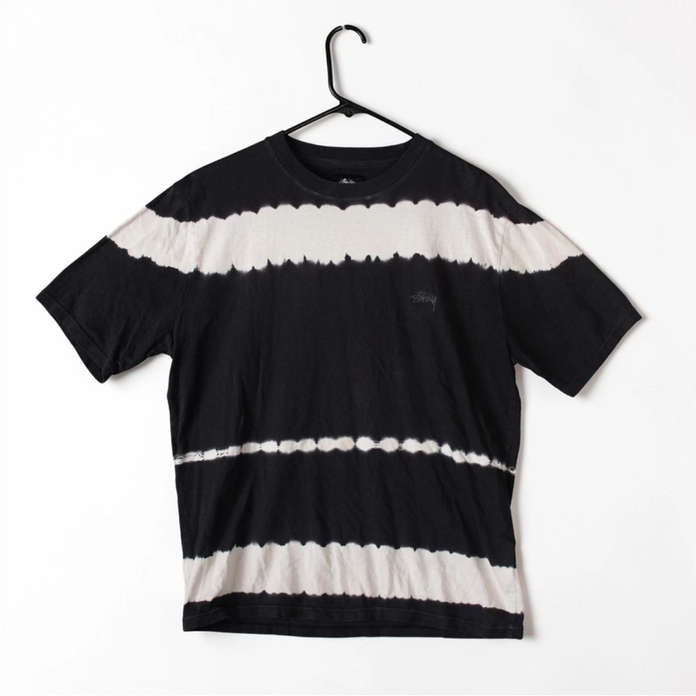 Stussy Spray Striped Cotton T Shirt Mens Medium Black White Style # 114968 EUC